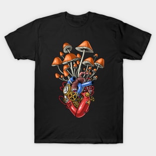 Magic Mushrooms Steampunk Heart T-Shirt